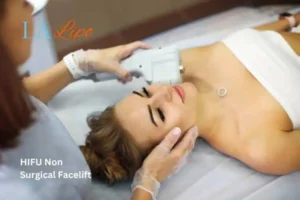Woman having Hi-Fu to reduce wrinkles Stowmarket.