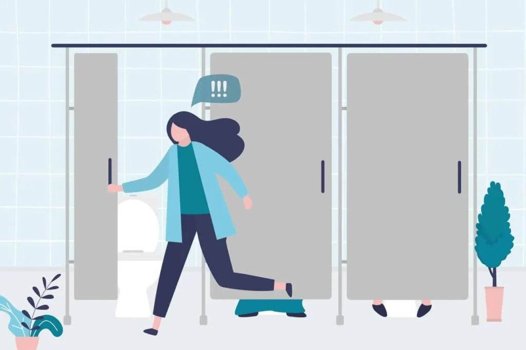 graphic of Urine incontinence Stowmarket woman running to the toilet.